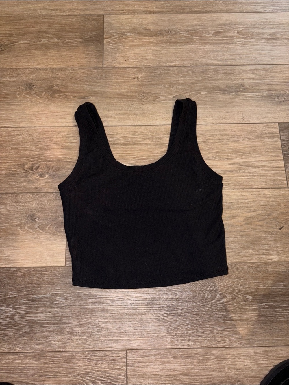 Women's Black Ribbed Tank Crop Top - Classic Scoop Neck. Large